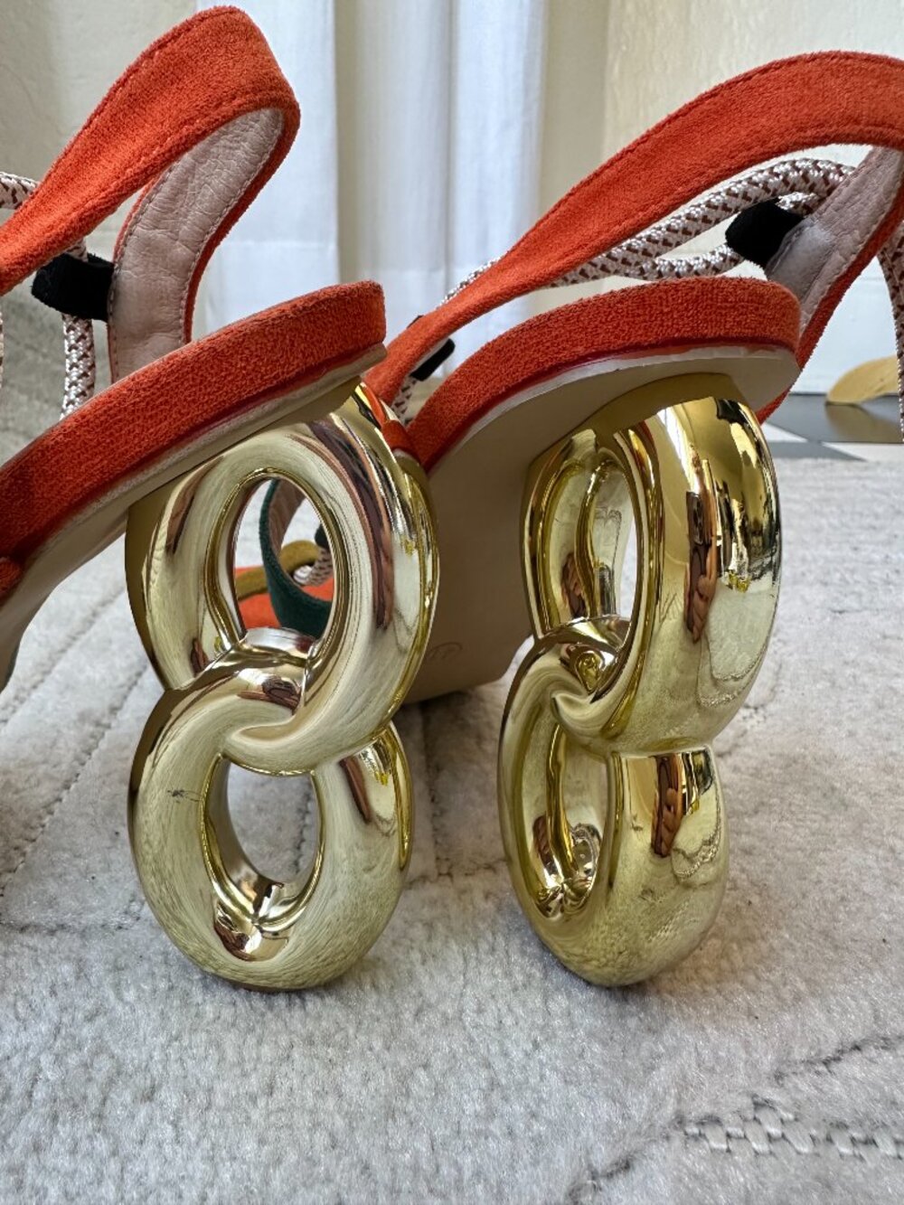 Multicolor Lace Up Sandals Gold Chain Heel EU 41 Statement Shoes